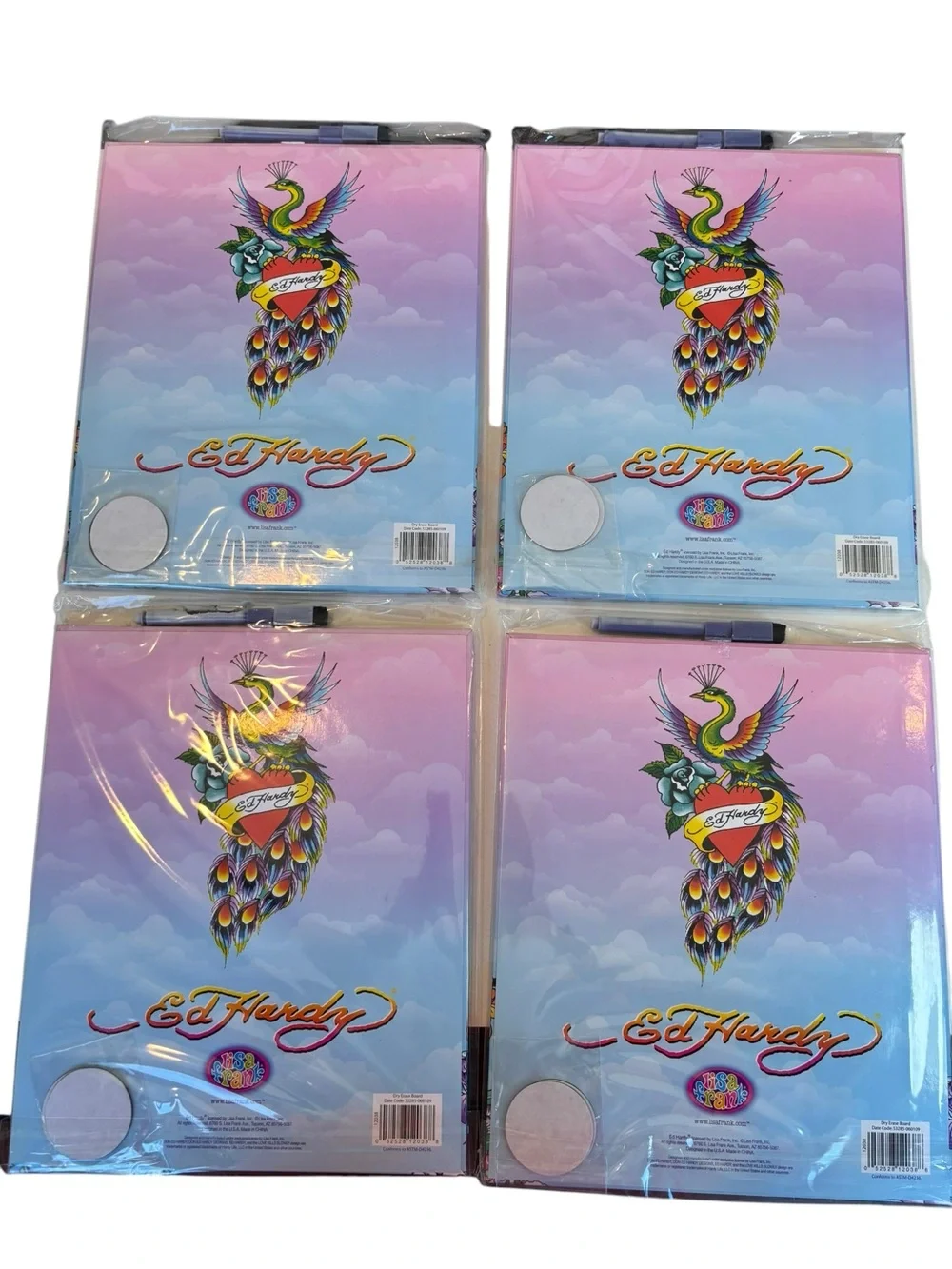 4 NEW Ed Hardy Peacock Dry Erase Boards Sealed Marker Magnets Y2K
